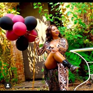 Gold see thru sequence dress. Only worn for photo